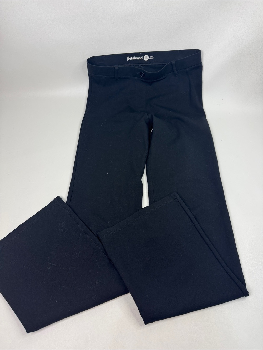 Betabrand Black Women’s Boot Cut stretch pants Medium Long Pull on
